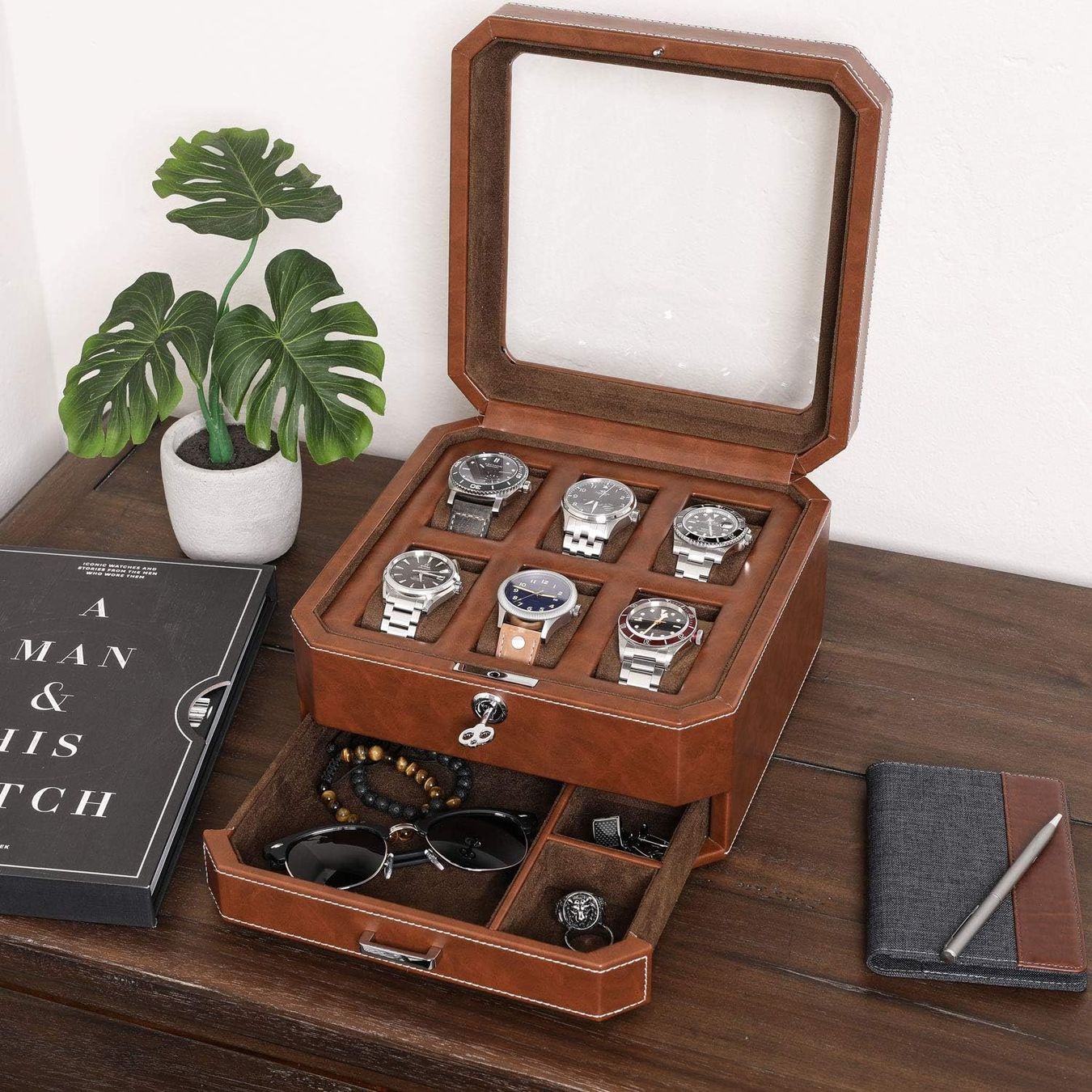 Vetrine: 6 Fächer Uhrenbox aus Leder mit Stauraum – Nuovo e nell'imballaggio originale da Nuglar venduto da SaleRitter