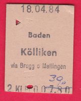 KARTON BILLETT, BADEN - KÖLLIKEN, 2.KLASSE, EINFACH