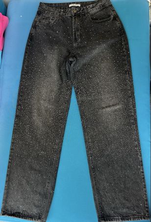 Jeans neri stone washed, vita alta, taglia 38, come nuovi