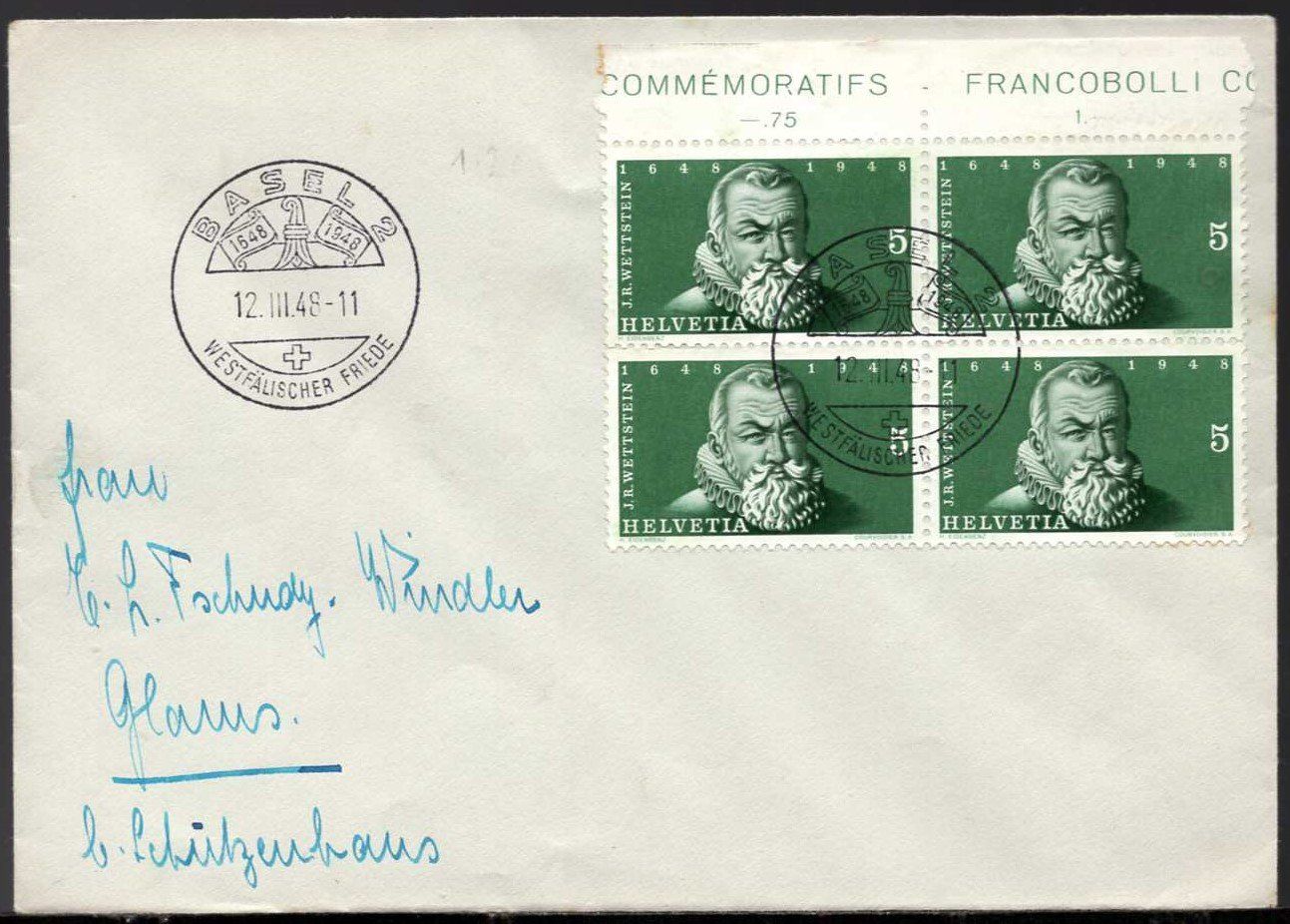 Tous les timbres: BASEL 12.III.78  WESTFÀLISCHER  FRIEDE  4er Block + SS – D'occasion à Aarau par kufi44