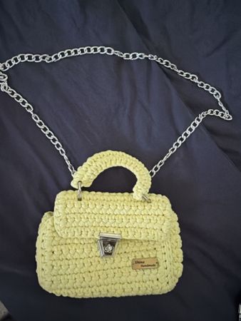 Handtasche Xhina Handmade gelb gehäkelt mit Kette neu