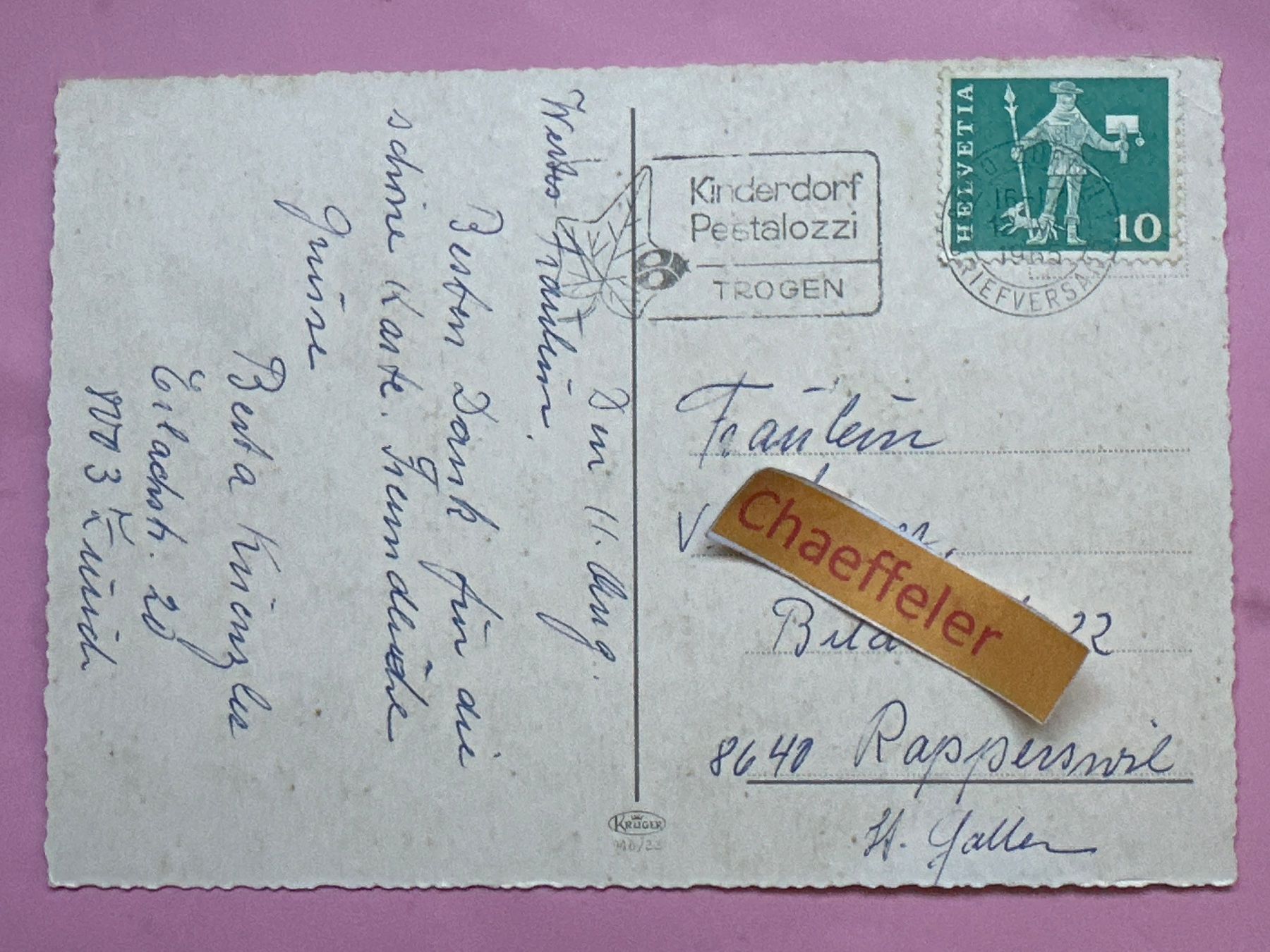 Cartoline postali: 1965 Zürich – Usato da Zürich venduto da Chaeffeler 1