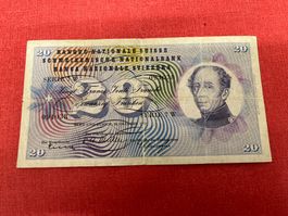 20 Franken Banknote 1955 gebraucht seltener Jahrgang