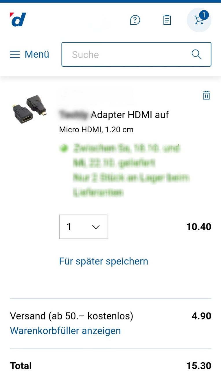Adattatori: Micro HDMI < zu > HDMI Adapter / Digitec CHF 15.30 – Nuovo e nell'imballaggio originale da Uster venduto da -FPS- 1