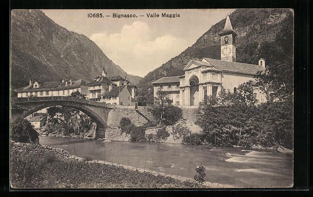 Cartoline postali: Bignasco, Valle Maggia, Brücke vor der  – Usato da Berlin venduto da bartko-reher