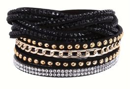 Multilayer Boho Armband PU-Leder Strass Neu