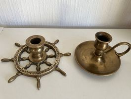 2 bougeoirs en laiton 1 style nautique bon état
