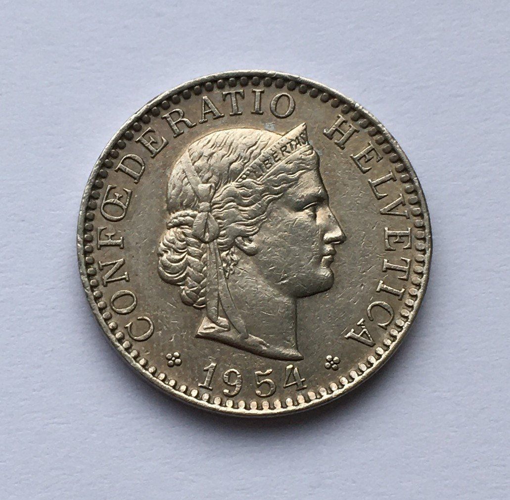 Tutti le monete: 1954 20 Rappen -vz – Usato da Kirchberg SG venduto da Zenhad69