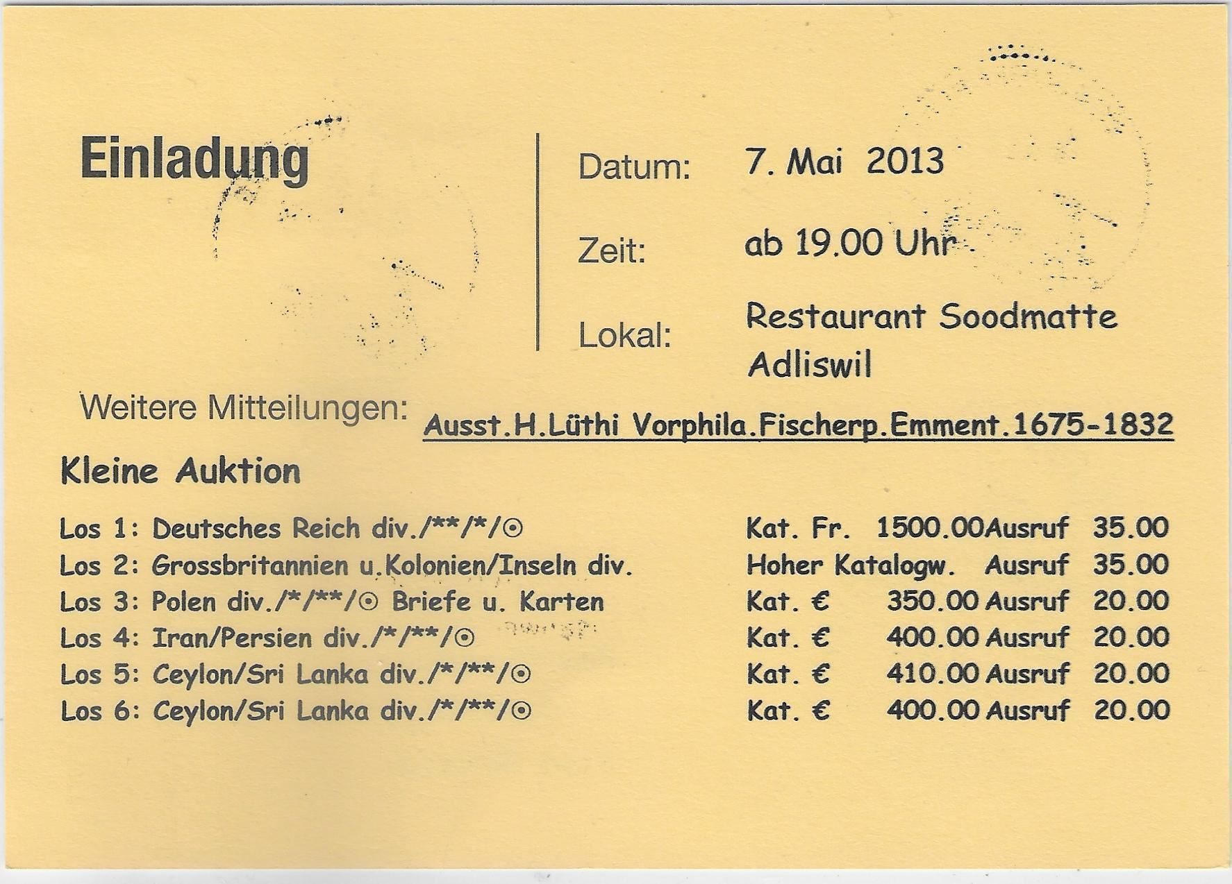 Tutti i francobolli: Werbestempel Sörenberg 12.4.2013 – Usato da Ettingen venduto da Kartenplanet 1