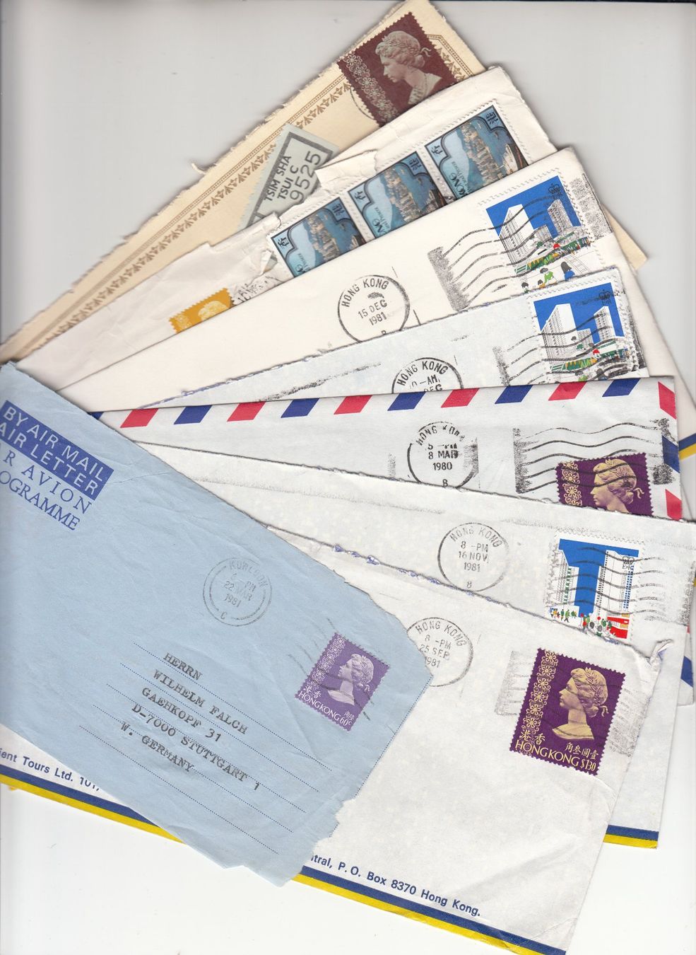 Tutti i francobolli: Hongkong,  8 Briefe 1980 - 1981 – Usato da Bürglen TG venduto da StampGraf