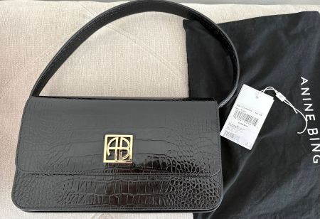 Anine Bing - Elly Bag / Schulter Tasche Lackleder schwarz