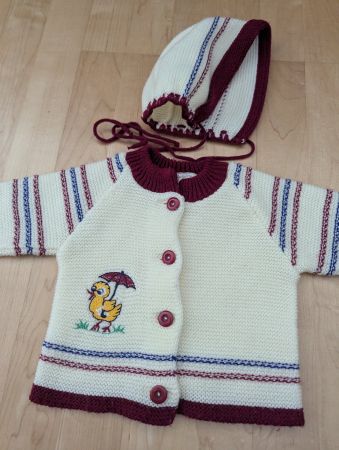 Baby Strickjacke mit passendem Häubchen/Mütze, Gr. 74