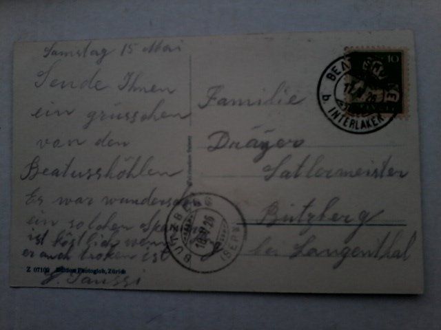 Cartoline postali: Beatushöhlen, 1926 – Usato da Niederscherli venduto da Lucia16 1