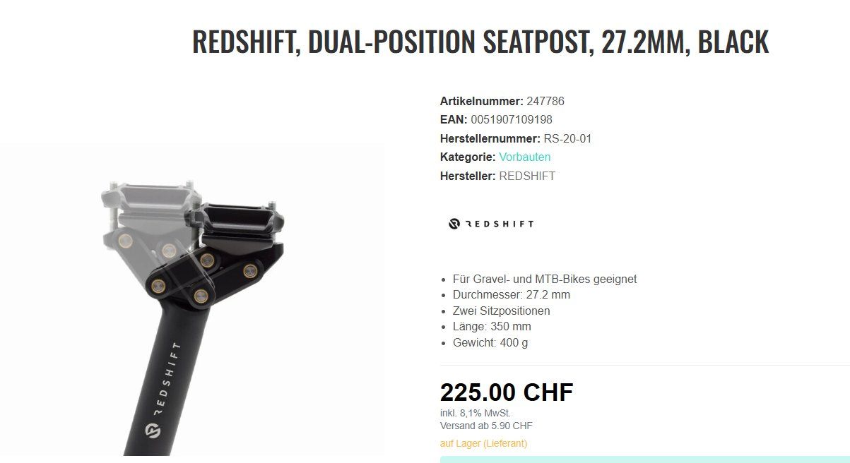 Pezzi di ricambio: Redshift Dual-Position Seatpost + Quick shift Aero Bars – Usato da Beinwil (Freiamt) venduto da Miha0 2