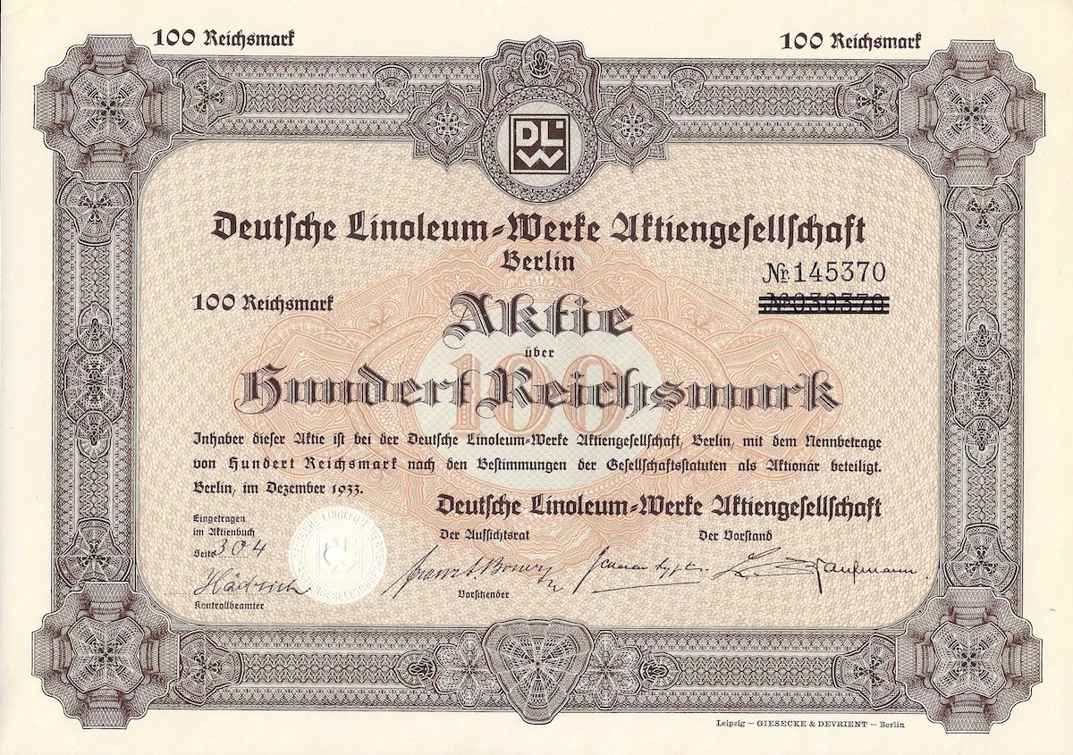 Documenti: Deutsche Linoleum-Werke AG, Berlin - 1933 – Usato da Solothurn venduto da Sgasche