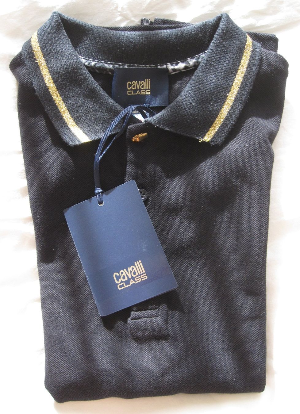 Roberto Cavalli Magliette Polo: Polo ROBERTO CAVALLI CLASS Noir liseré doré – Usato da Nyon venduto da WHTF