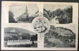 4-Bild-Jugenstil-AK LICHTENSTEIG Weberei Hof - Felsental