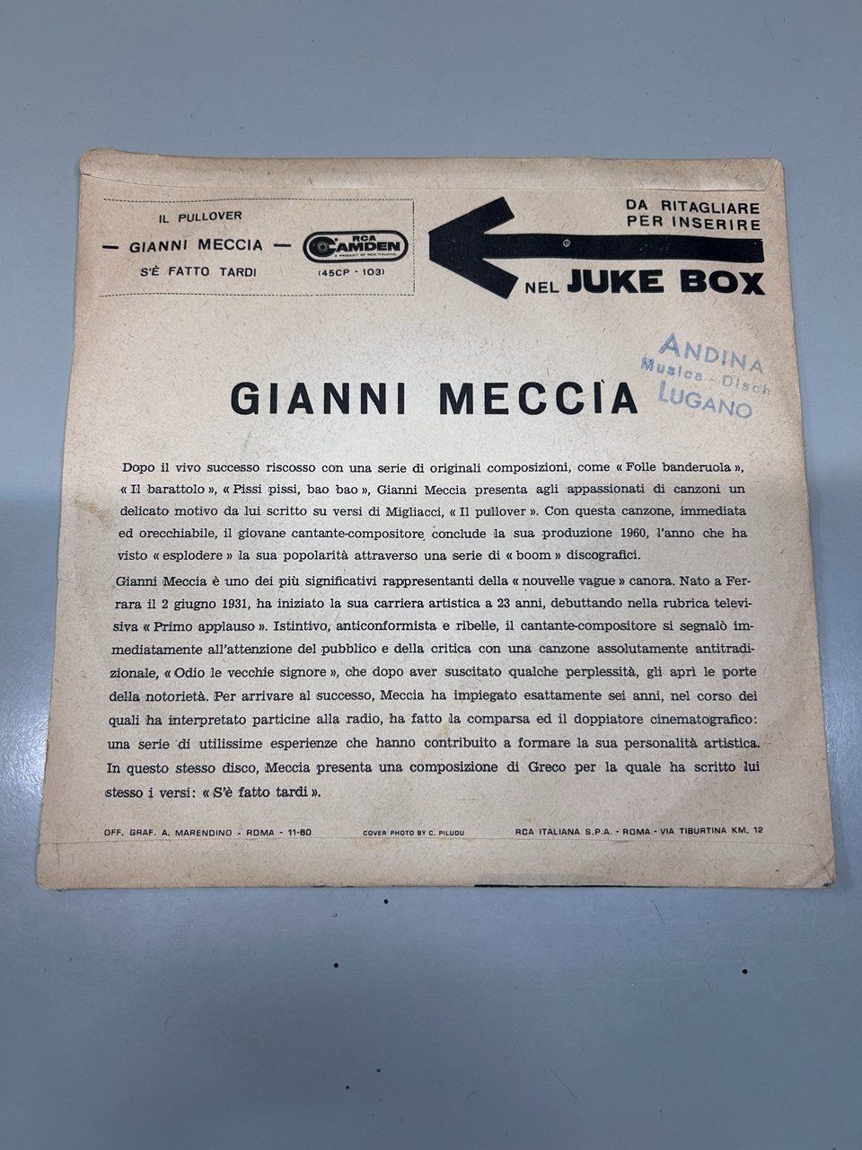 Schallplatten: 45 giri Gianni Meccia "Il pullover" – Gebraucht aus Giubiasco von LorisVale 3