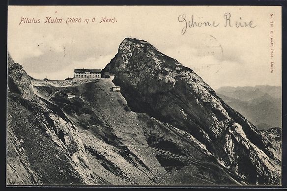 Cartoline postali: AK Pilatus Kulm, Panorama mit Hotel – Usato da Berlin venduto da bartko-reher
