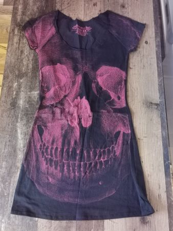 Kreepsville 666 Skull *NEU* S magenta Kleid Shirt Schädel