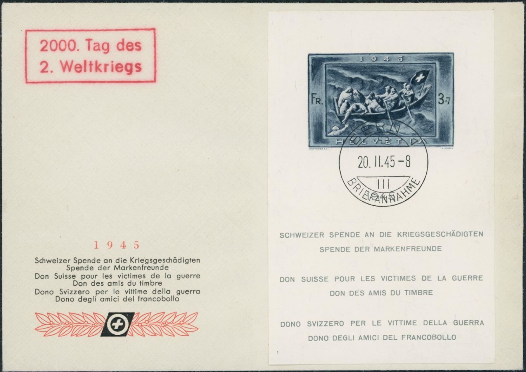 Alle Briefmarken: 1945 - Spende - Block - FDC ET – Gebraucht aus Schindellegi von leecollect