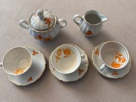 Kaffeeservice Porzellan orange Blumen