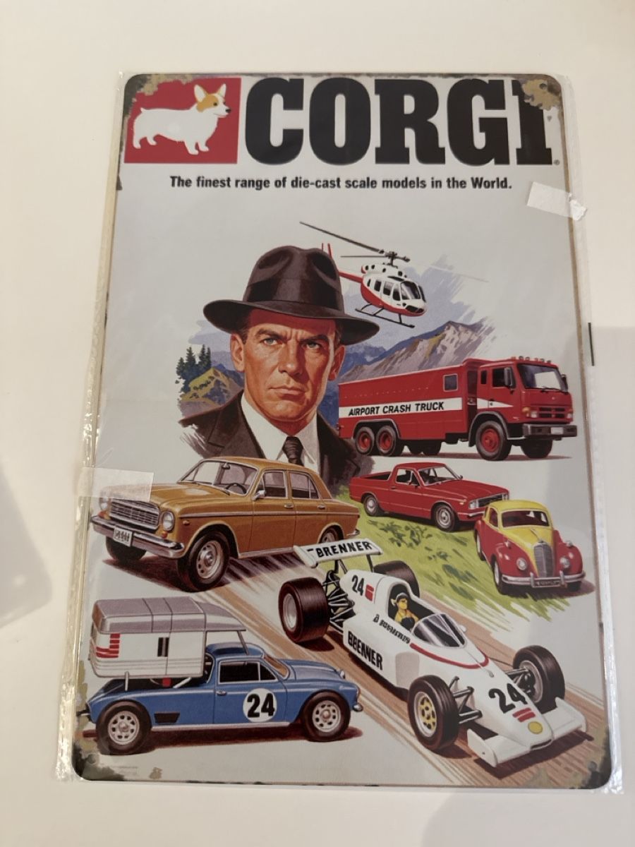 Insegne: Corgi Blechschild  – Nuovo e nell'imballaggio originale da Basel venduto da Zomeg