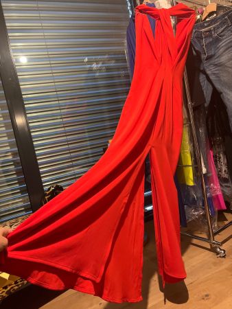 Red long cocktail dress