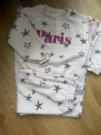 Zara Girls' Pink Paris Star Tracksuit, Size 5-6 Years