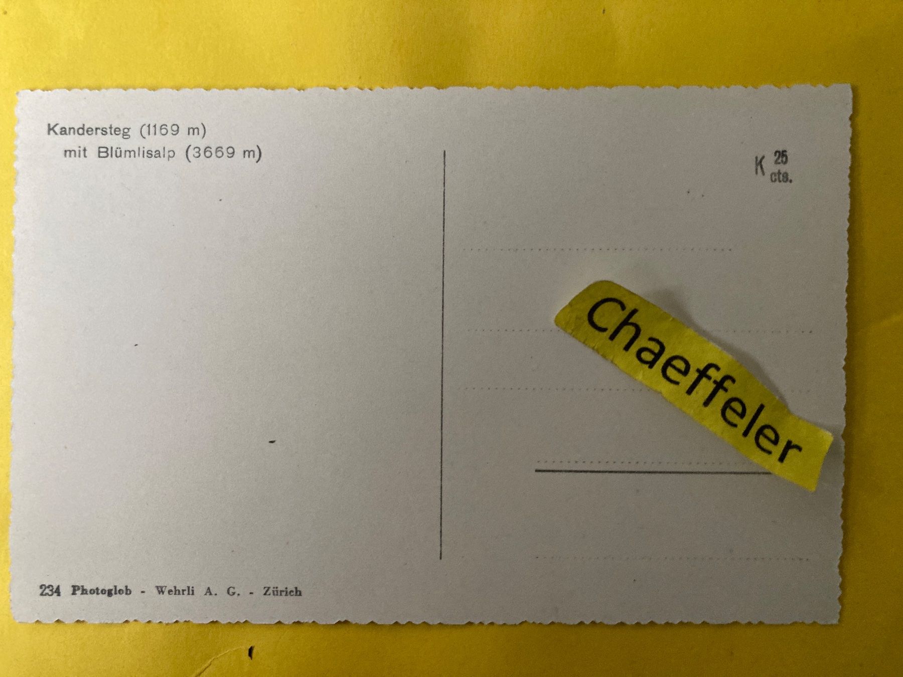 Ansichtskarten: Kandersteg mit Blümlisalp – Gebraucht aus Zürich von Chaeffeler 1