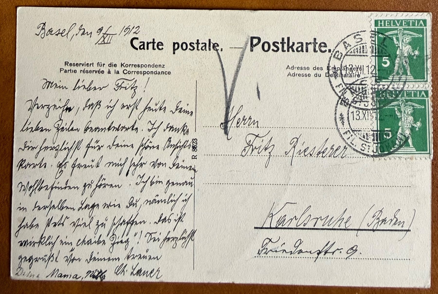Cartoline postali: Basel - St. Jacobsdenkmal 1912 – Usato da Lutry venduto da Ediego 1