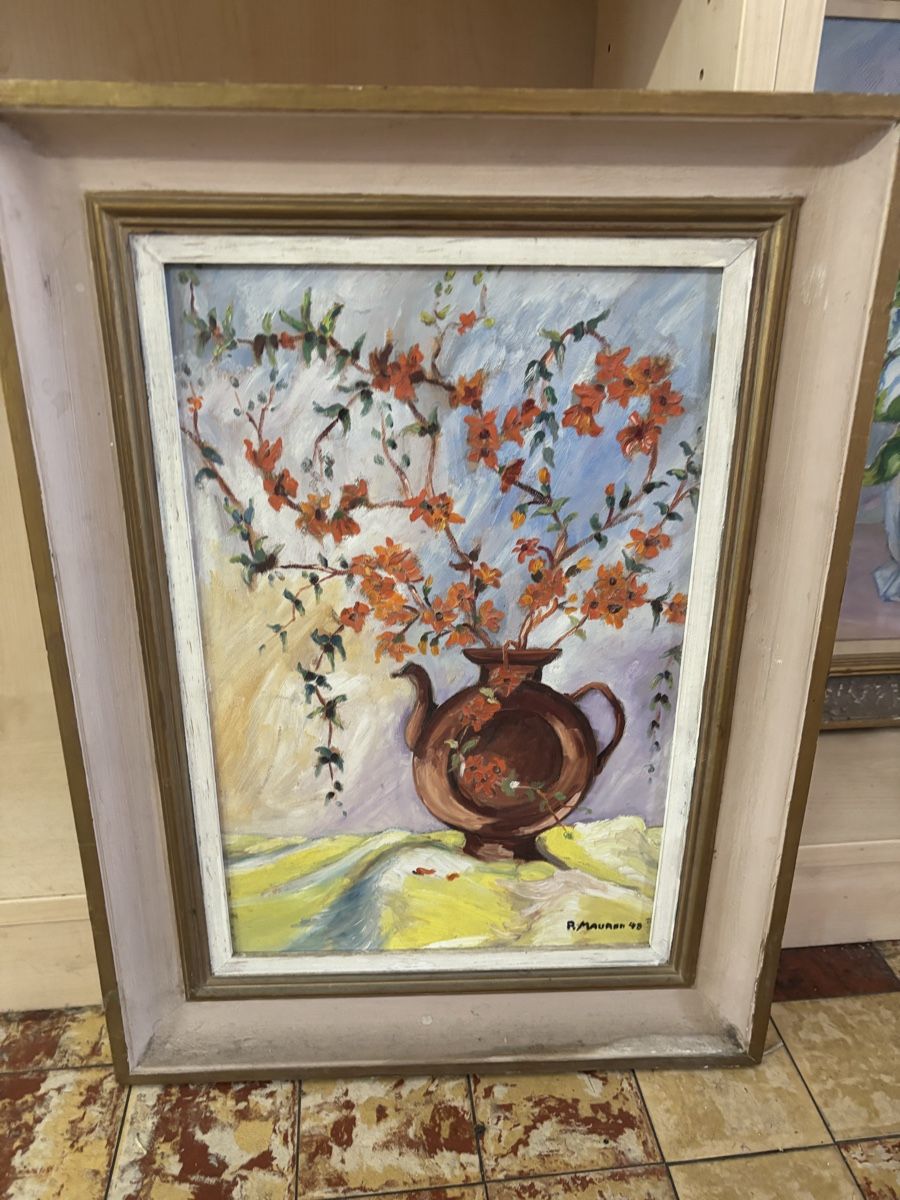 Dipinti: Peinture R. Mauron 48,  fleurs dans théière  – Usato da Les Brenets venduto da moe_ym8r