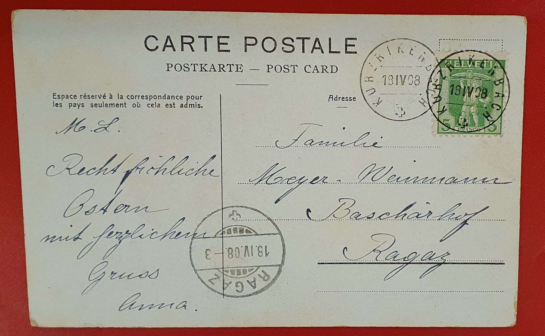 Cartoline postali: Morgins-les-Bains 1908 – Usato da Kreuzlingen venduto da Rschweiz1 1