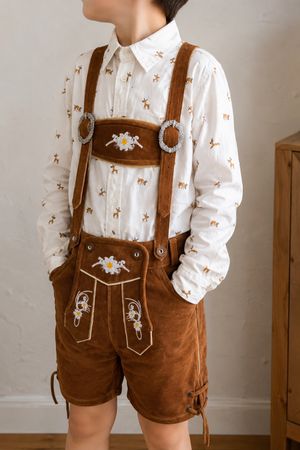 Kinder Oktoberfest Trachten Set - Echtleder Lederhose+Hemd