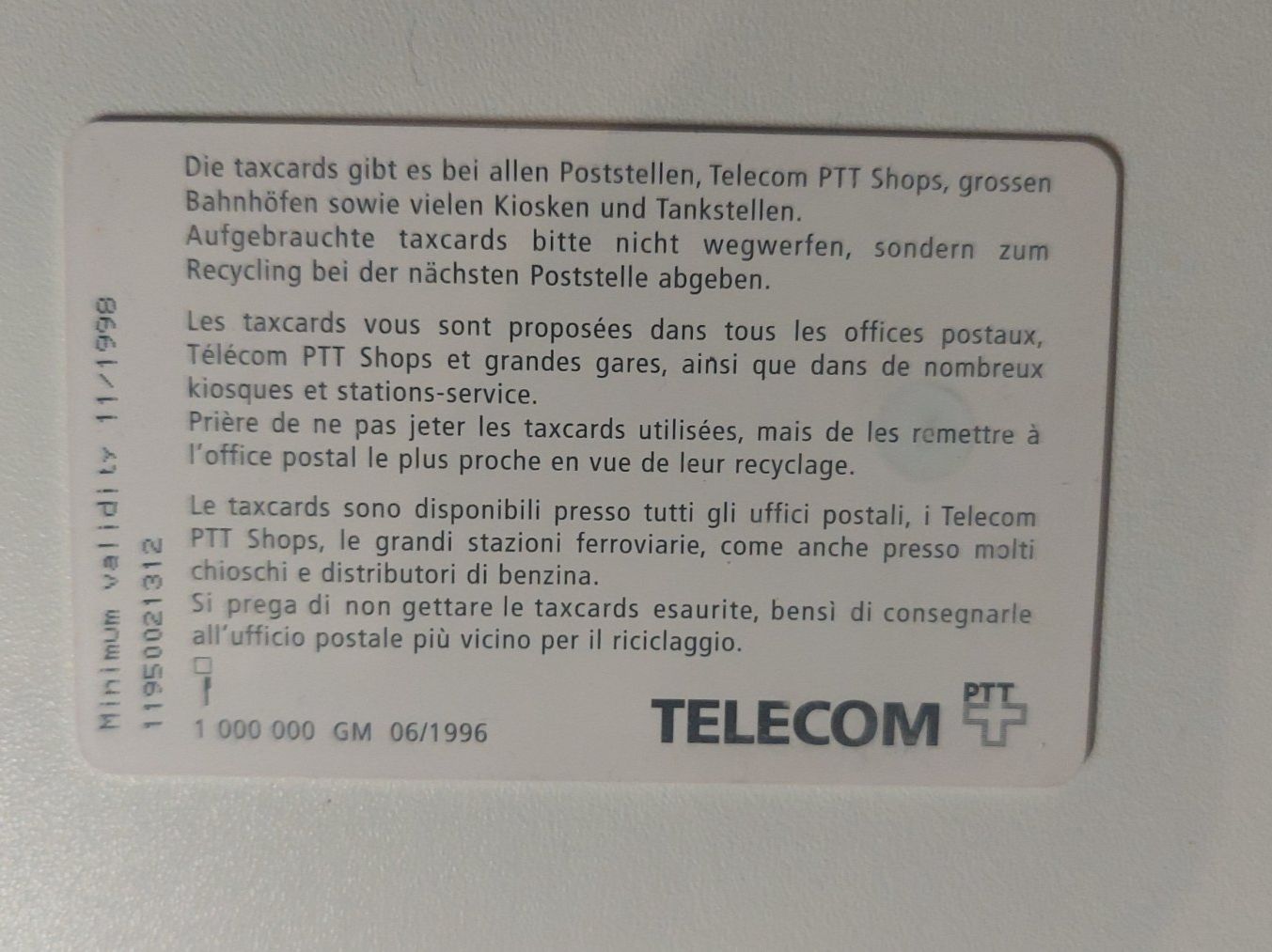 Swisscom Schede telefoniche: SwisscomTelecom Taxcard Lugano – Usato da Erlinsbach venduto da pfunky 1