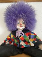 Vintage Clownpuppe – Stoffpuppe mit lila Haaren
