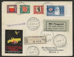 Flugpost Schweiz 1929 Genf Zürich Balair Luftpost Vignette