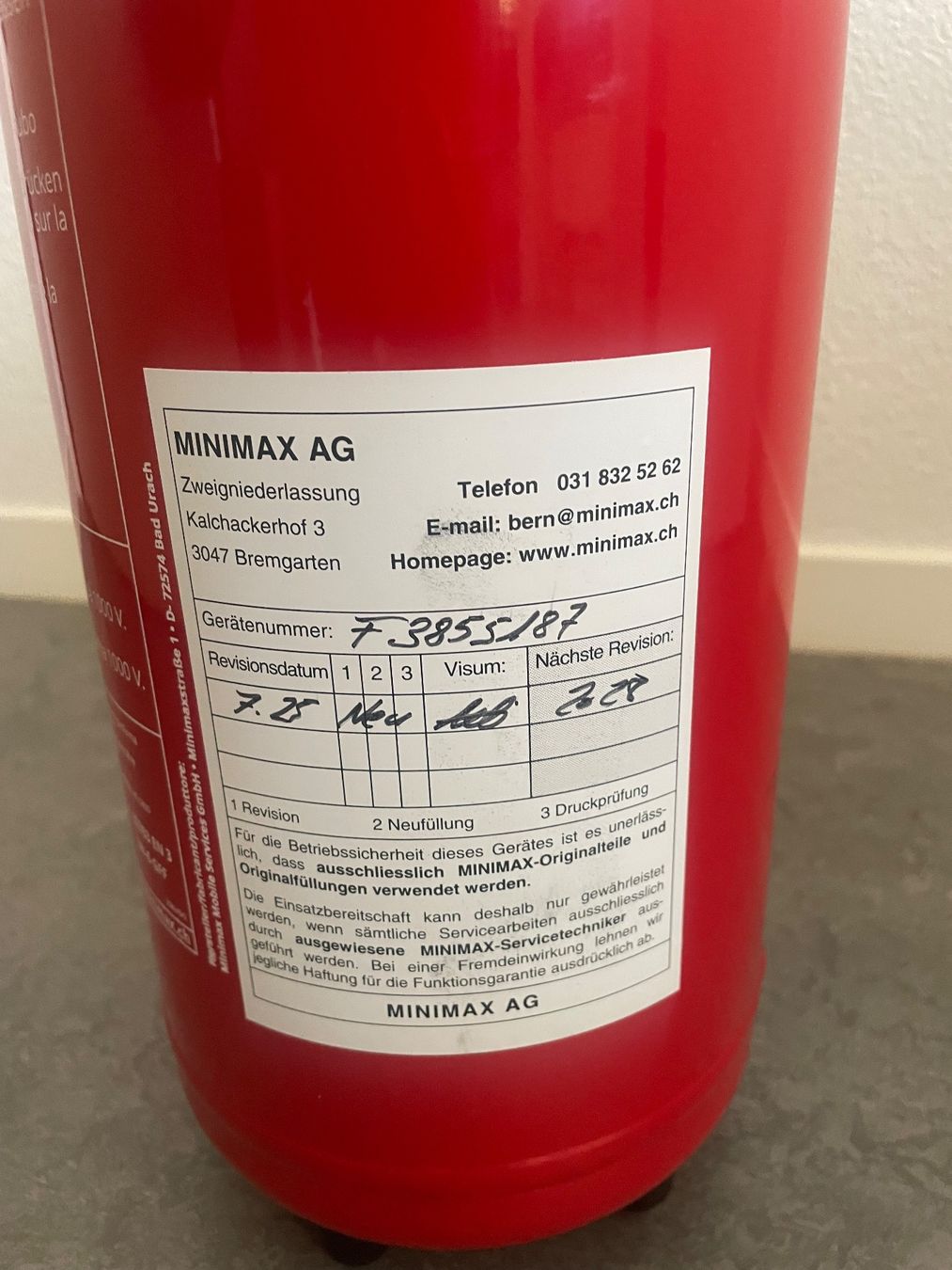 Estintori: MINIMAX Schaumlöscher 34A / 144B – Usato da Gümligen venduto da Brocki-Reimal-Stift 2