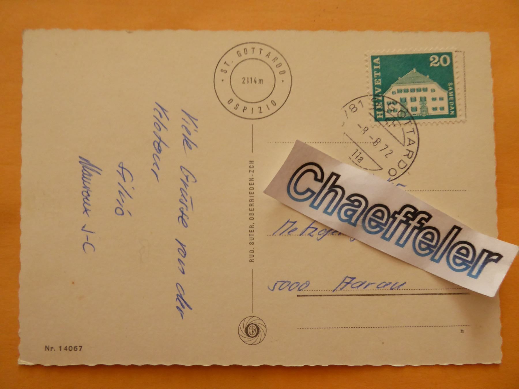 Cartoline postali: 1972  St. Gotthard, Ospizio – Usato da Zürich venduto da Chaeffeler 1
