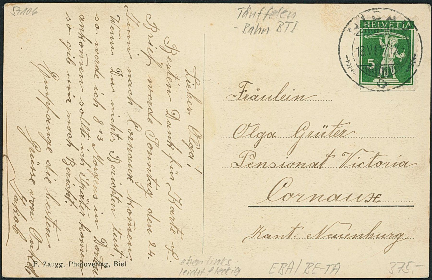 Cartoline postali: BE Täuffelen - Bahnhof - Bahn BTI – Usato da Schindellegi venduto da leecollect 1