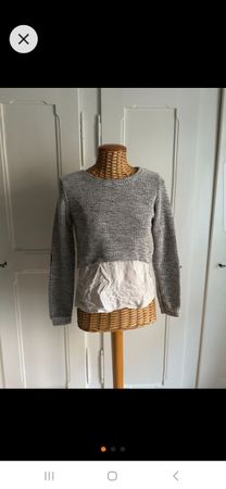 Maglione corto grigio con top in finta camicia taglia M