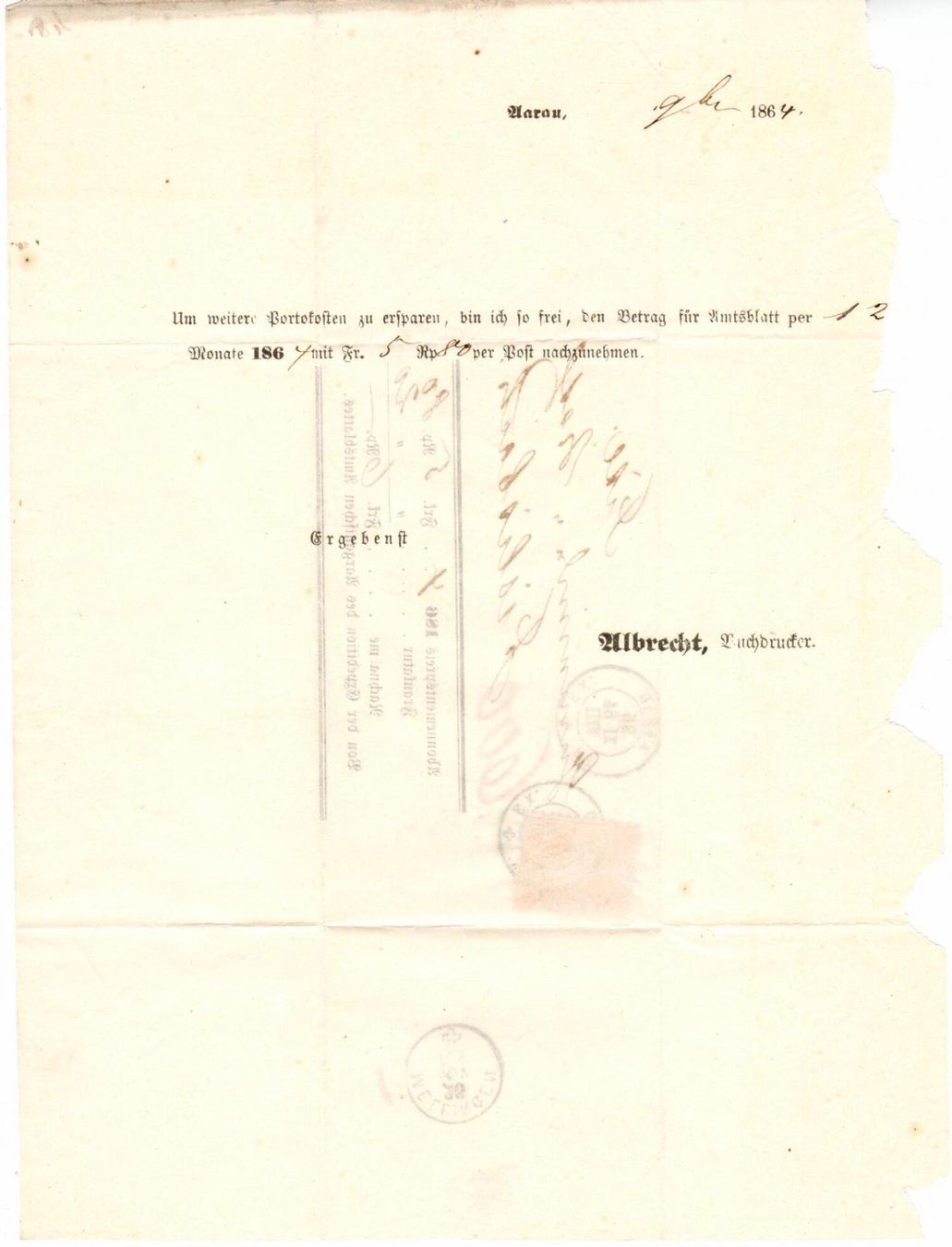 Tutti i francobolli: Brief, Aarau nach Fislisbach 1864 – Usato da Wolhusen venduto da Curver9 2
