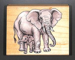 ELEFANT + Baby Stempel Stampede. Holzmontierter Gummistempel