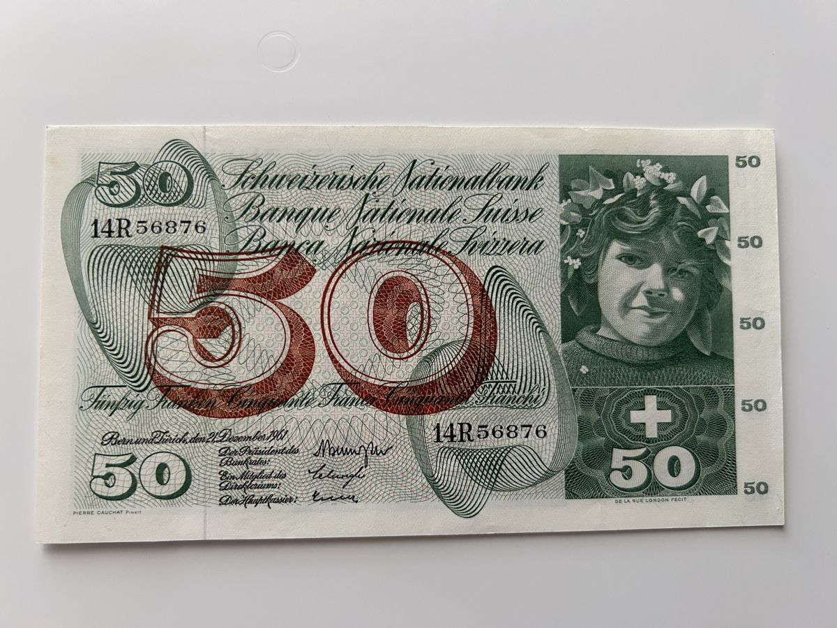 Banknoten: Banknote Schweiz 1961, 50 Franken – Gebraucht aus Luzern von dakes