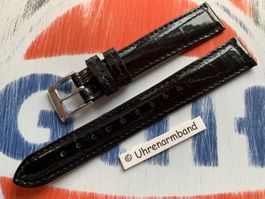16mm Lederarmband Jowissa schwarz, Glanzleder, Uhrenband