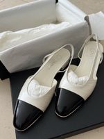 NEW Chanel Slingback Gr 39 white & black patent Full Set