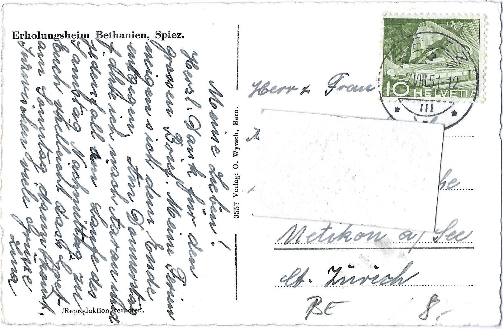 Cartoline postali: Erholungsheim  Bethanien,  Spiez. – Usato da Bütschwil venduto da Jackson1A 1