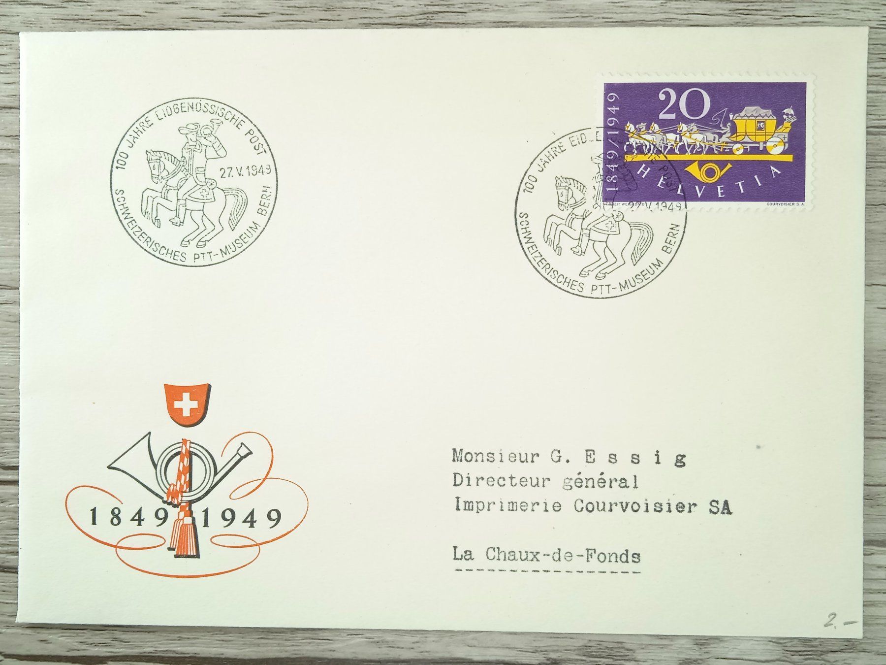 Tutti i francobolli: TR96 Enveloppe + Timbre Suisse 1949 – Usato da Cousset venduto da Patrick_Collections