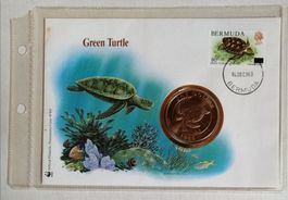 Münzbrief mit Münze Silber WWF, Green Turtle, Bermuda 1986