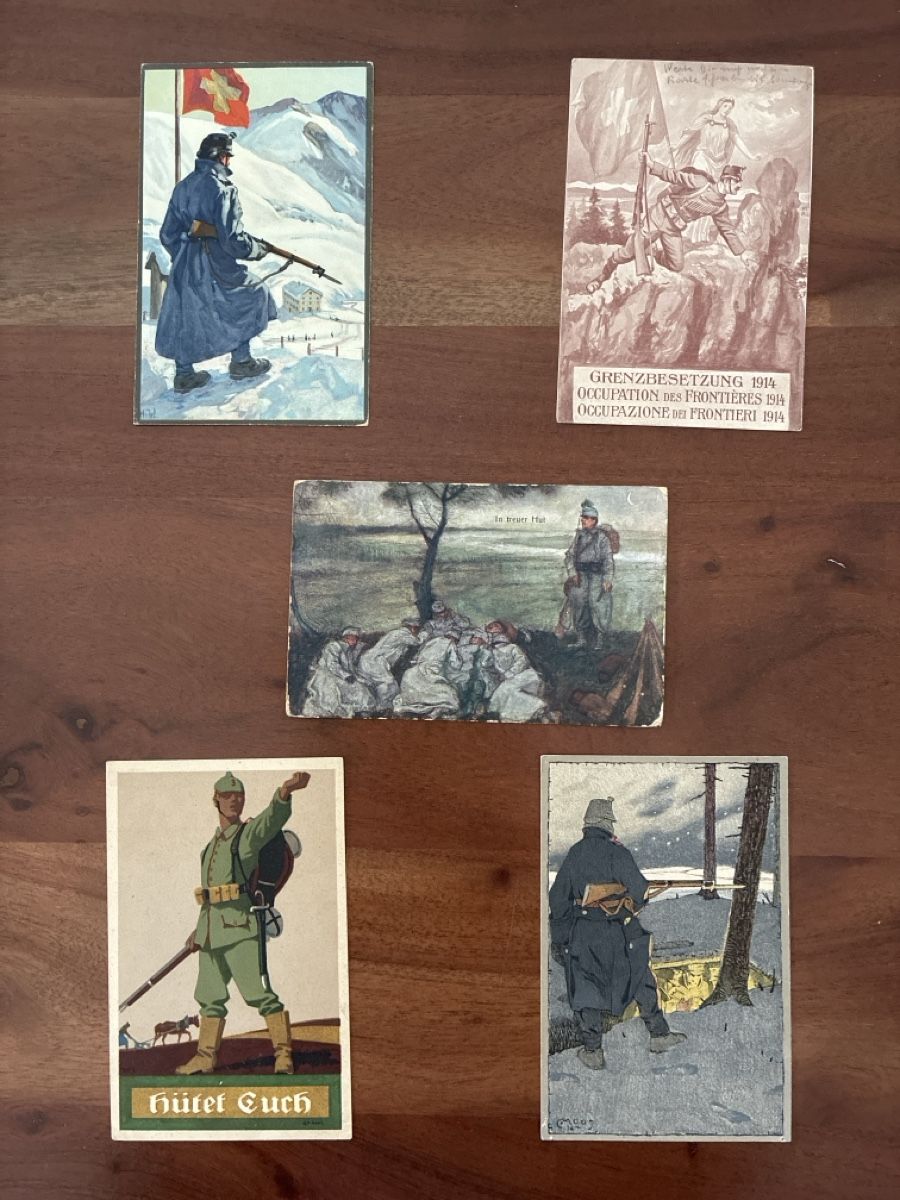 Cartoline postali: 5 Ansichtskarten Schweiz vom Militär 10 – Usato da Oftringen venduto da Cla.vD.74